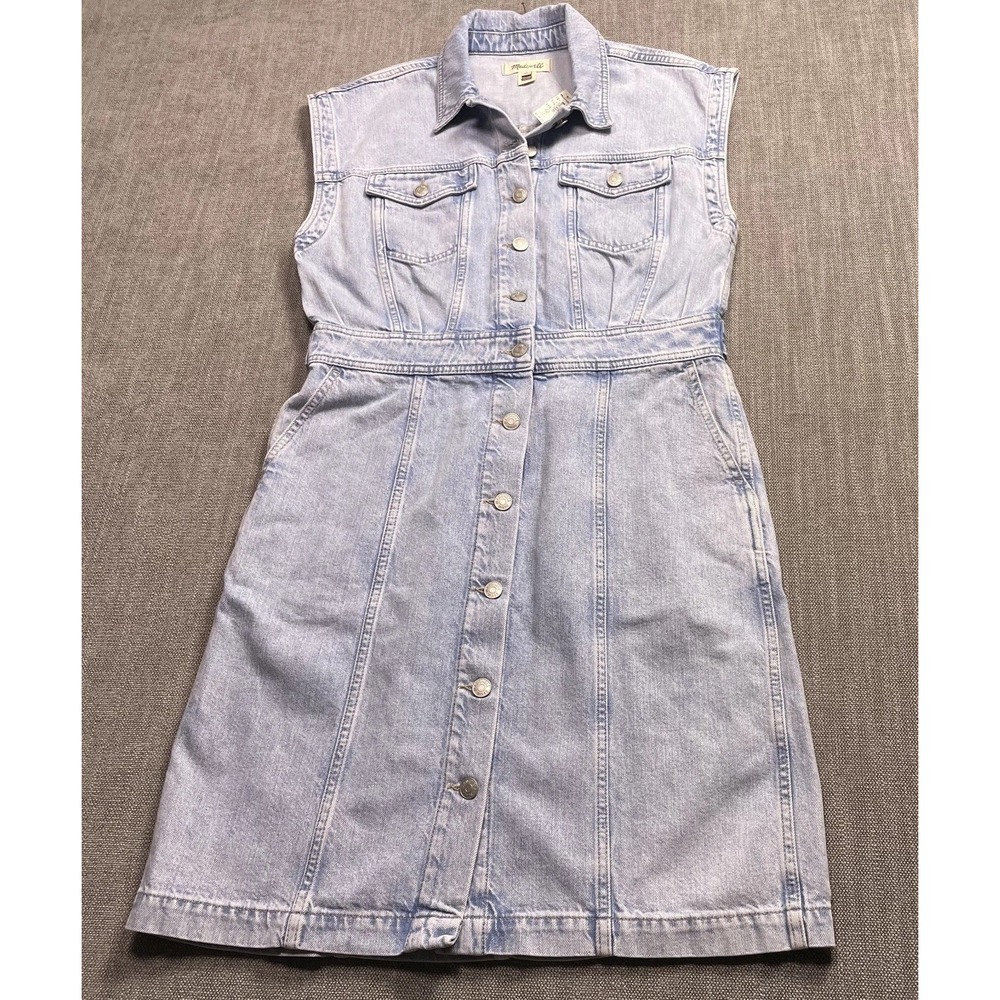 Madewell Denim Shirt Dress Womens 8 Blue Sleeveless Button Front DM7710